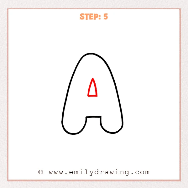 how to draw a bubble letter a - A bubble letter “A” outline with a small rounded triangle added inside to show the inner opening.